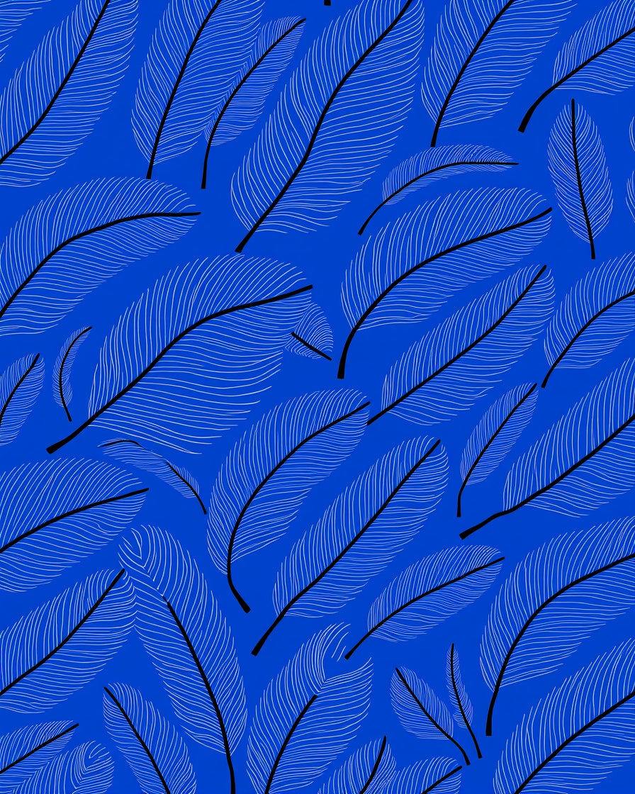 Blue White Feather Pattern Accent Rug