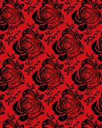Bold Red Black Rose Pattern Rug