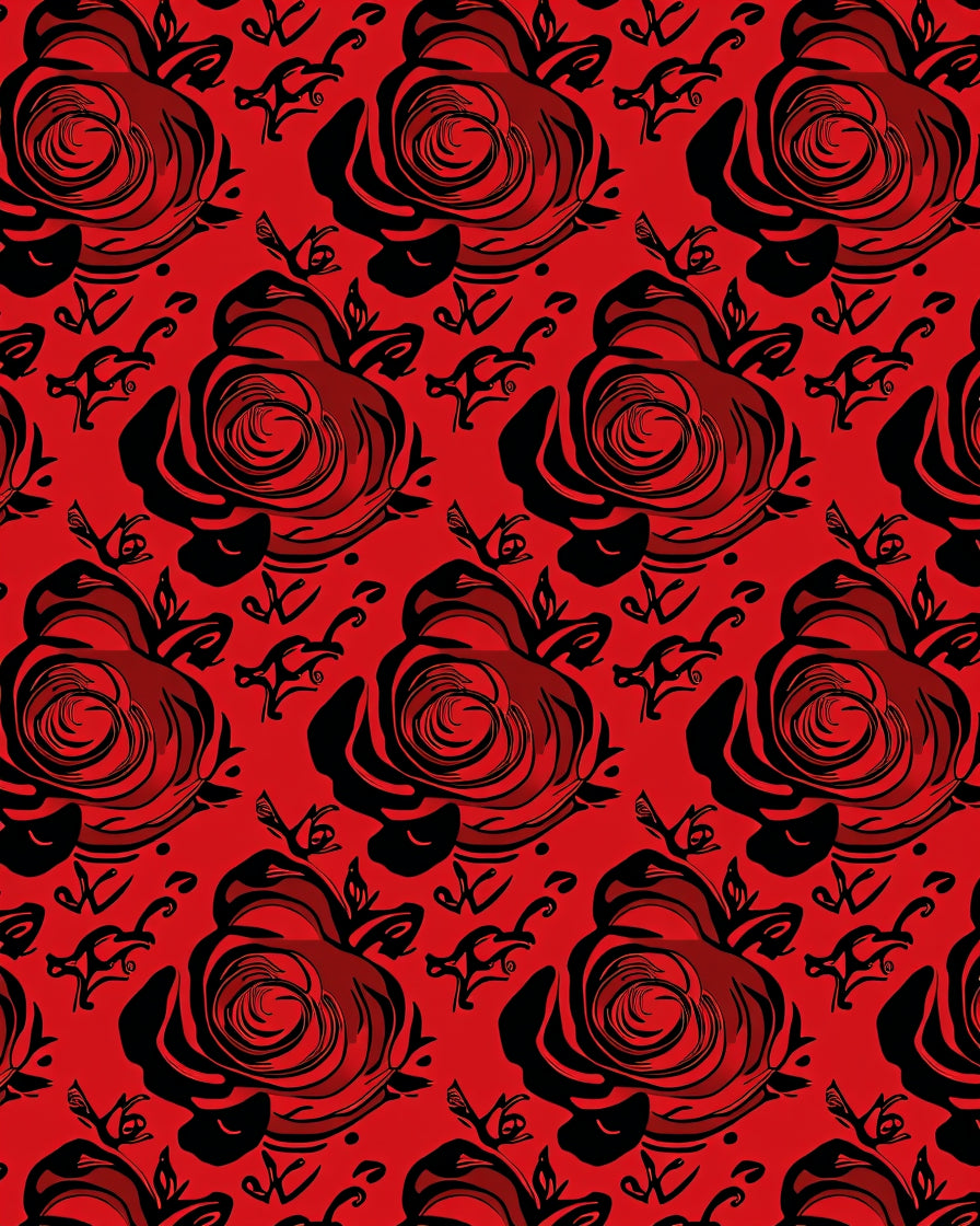 Bold Red Black Rose Pattern Rug