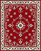 Red Floral Scrollwork Detailed Motif Rug