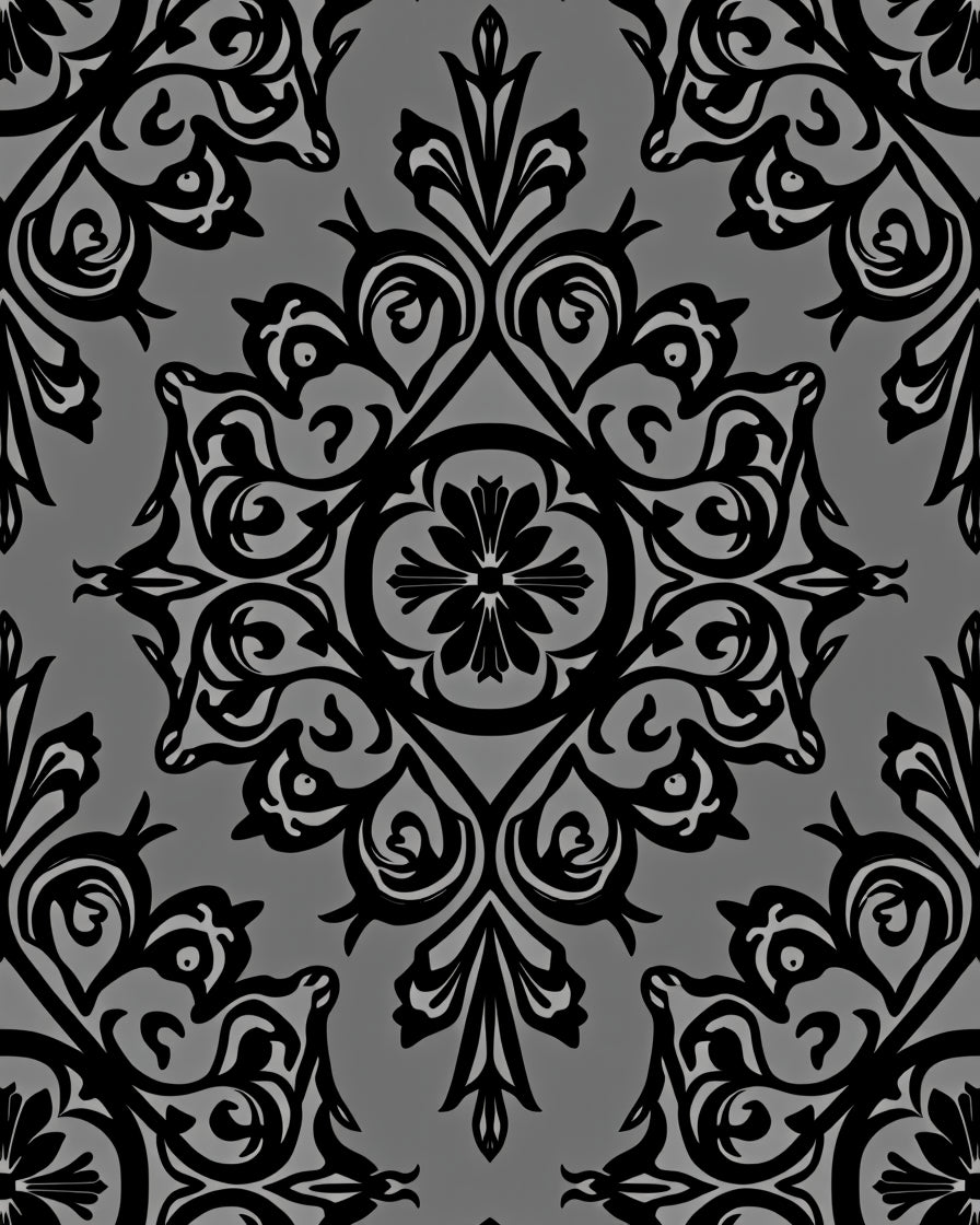 Ornate Black Damask Lace Pattern Rug