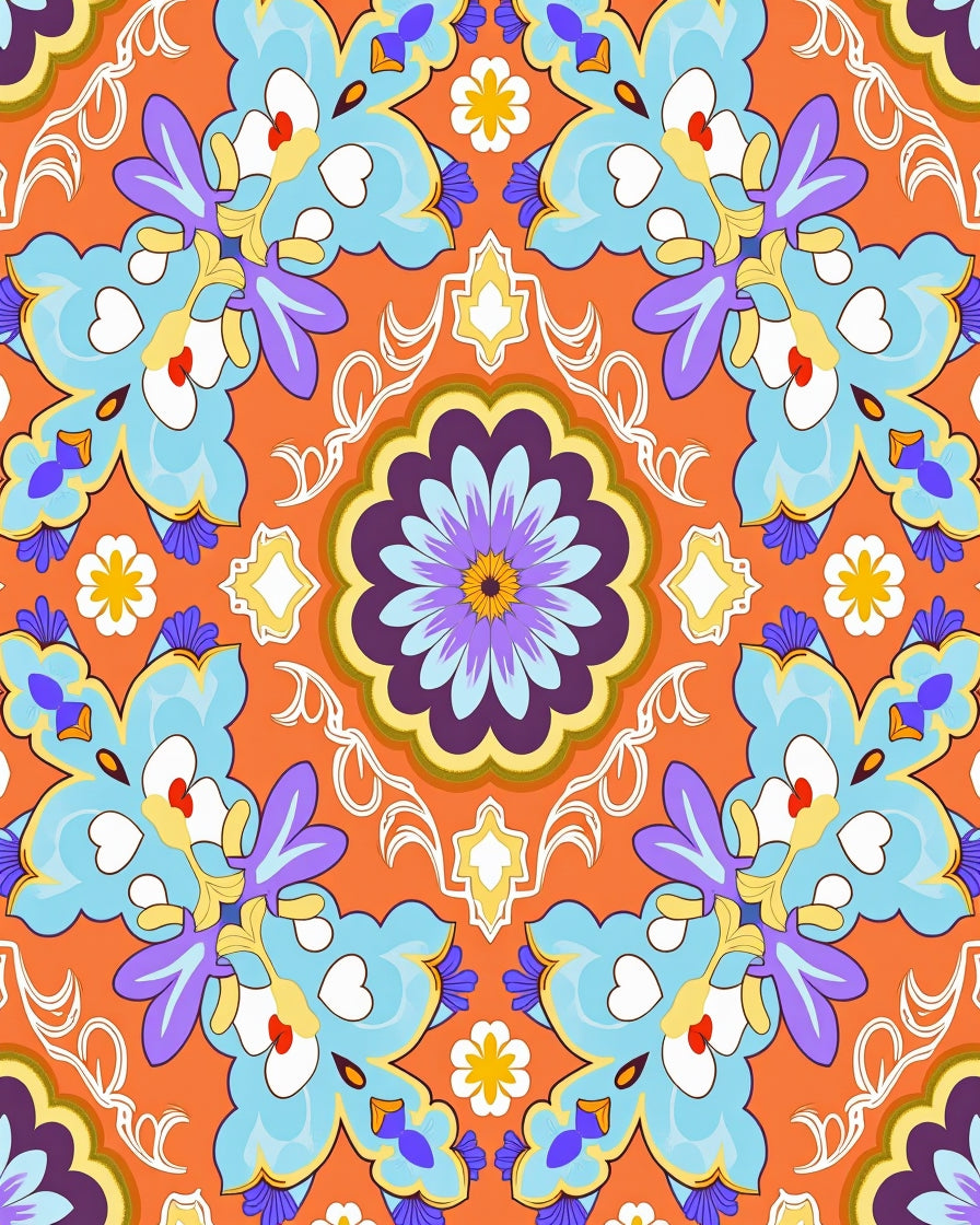 Vibrant Floral Mandala Pattern Rug