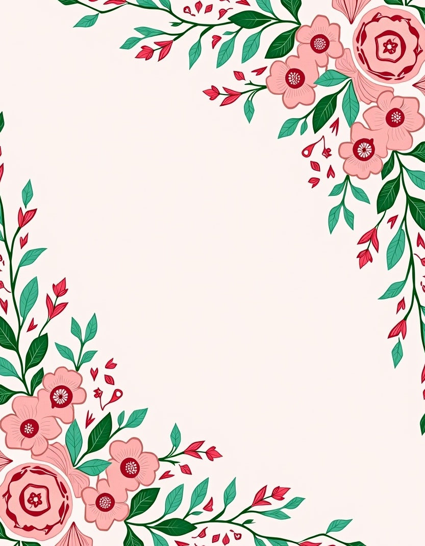 Pink Floral Vines Pattern Rug