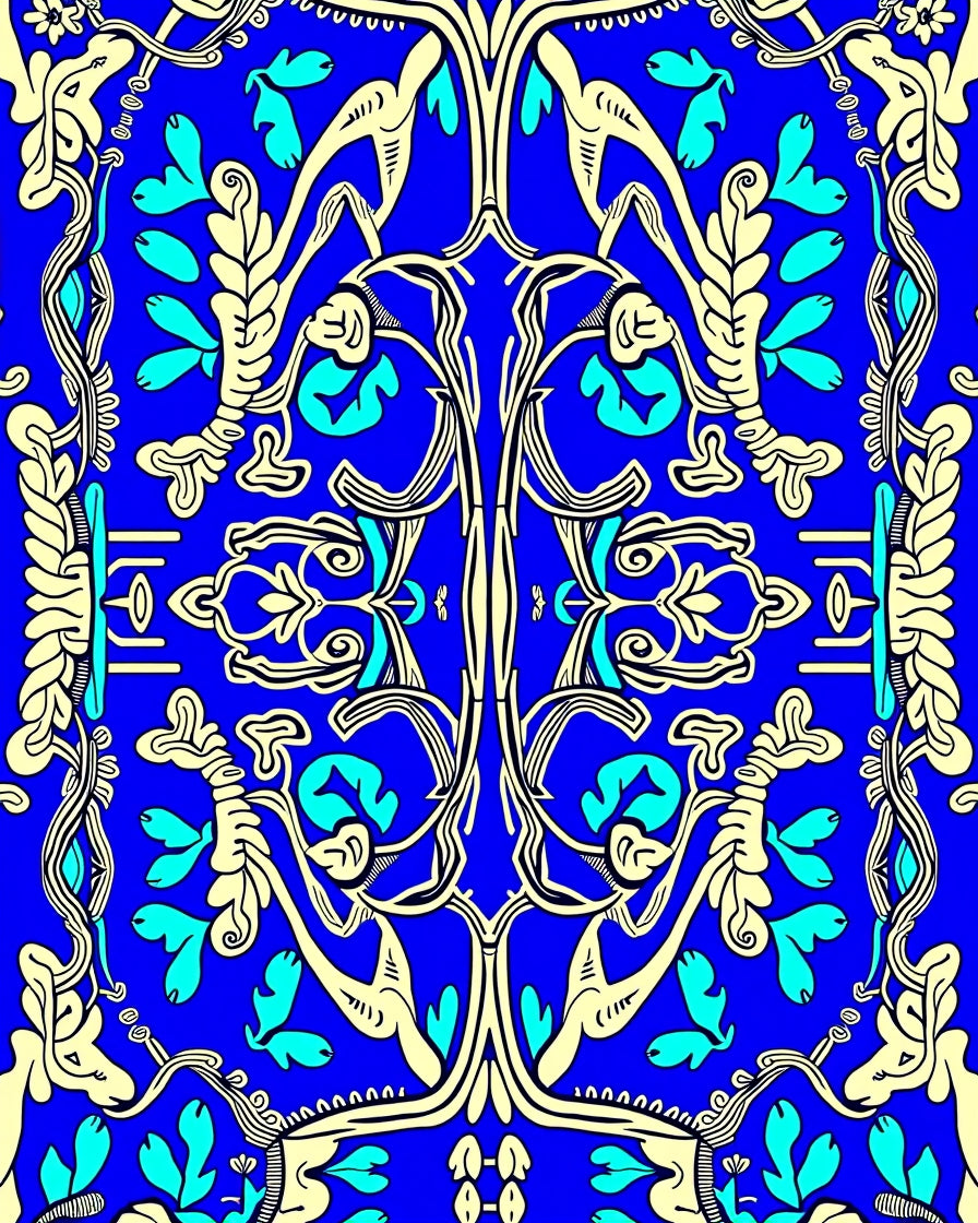 Elaborate Floral Swirls Blue Cream Rug