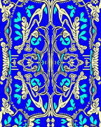 Elaborate Floral Swirls Blue Cream Rug