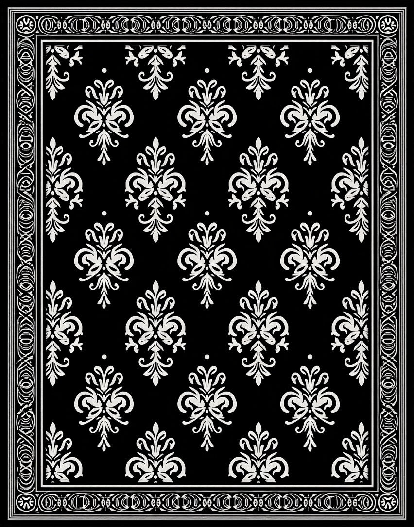 Black And White Damask Pattern Rug