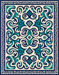 Elegant Teal Navy Scrollwork Pattern Rug