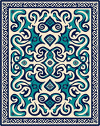 Elegant Teal Navy Scrollwork Pattern Rug