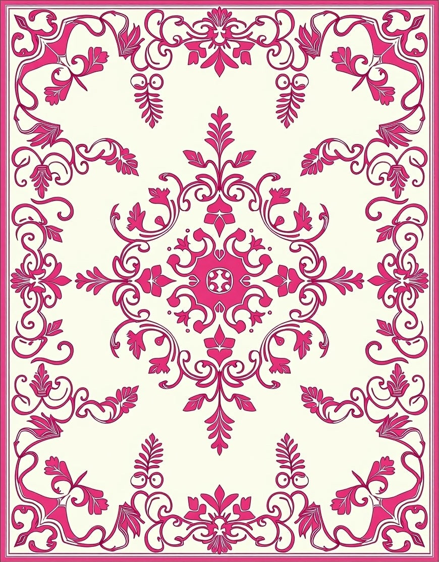 Ornate Floral Scrollwork Cream Rug