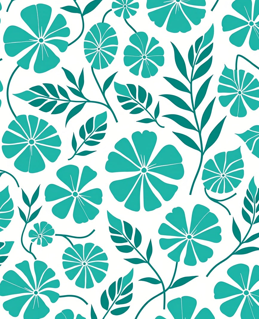 Teal Tropical Flower Leaf Pattern Rug