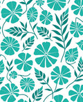 Teal Tropical Flower Leaf Pattern Rug