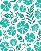 Teal Tropical Flower Leaf Pattern Rug