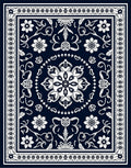 Dark Blue White Floral Medallion Design Rug