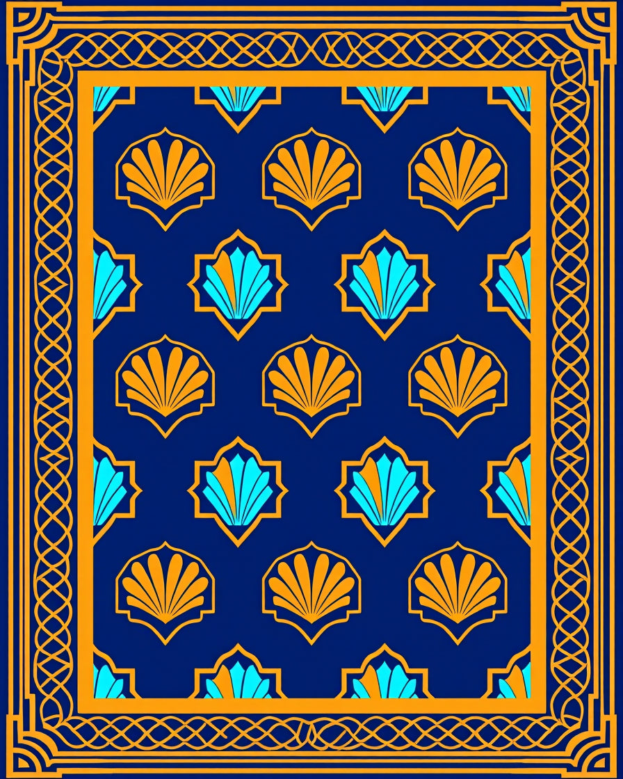 Bold Blue Orange Shell Pattern Rug