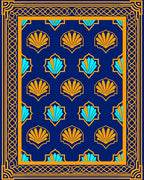 Bold Blue Orange Shell Pattern Rug