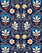 Art Nouveau Floral Dark Blue Rug