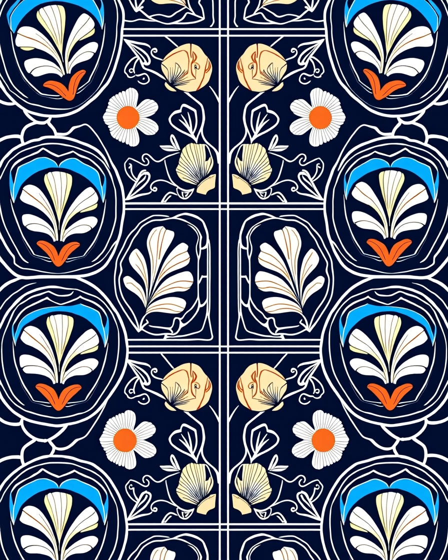 Art Nouveau Floral Dark Blue Rug