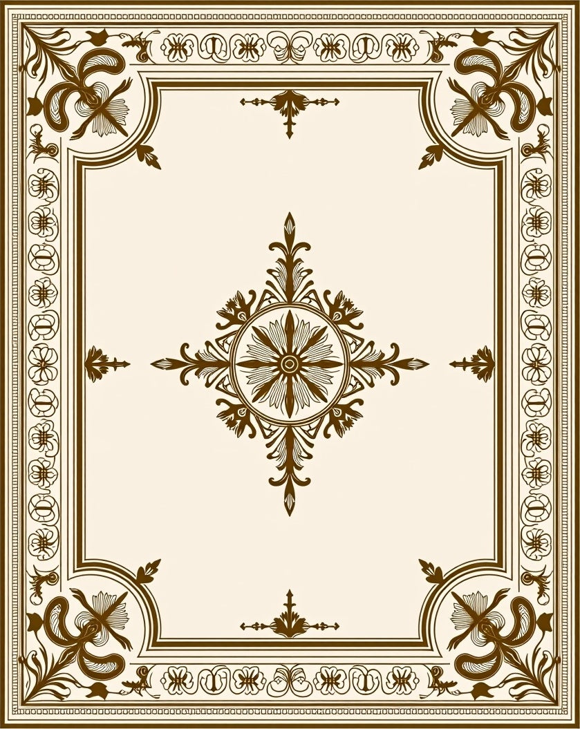 Antique Floral Border Geometric Pattern Rug