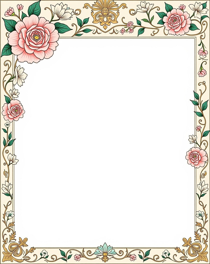 Ornate Floral Vine Border Rug