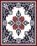 Bold Red Navy White Floral Frame Rug