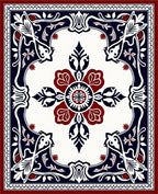 Bold Red Navy White Floral Frame Rug