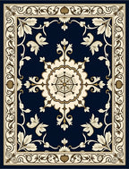 Ornate Cream and Navy Floral Rug