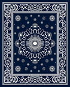 Intricate White Floral Dark Blue Rug