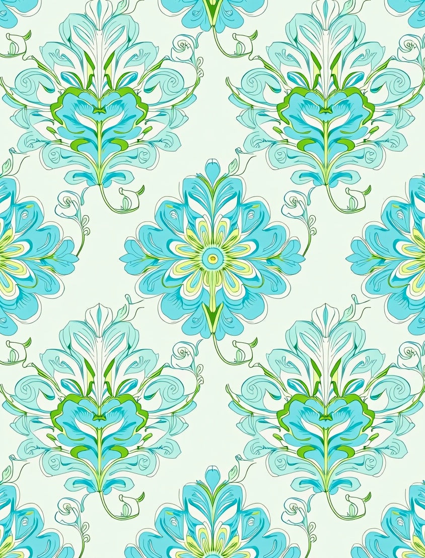 Aqua Teal Floral Damask Pattern Rug