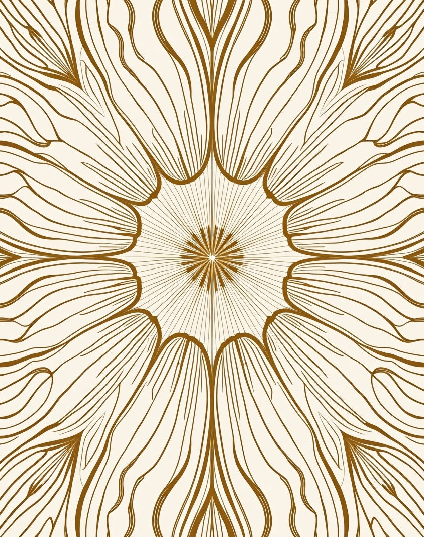 Detailed Floral Sunburst Line Art Rug