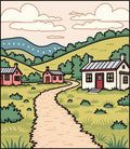 Country Village Path Art Rug