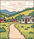 Country Village Path Art Rug