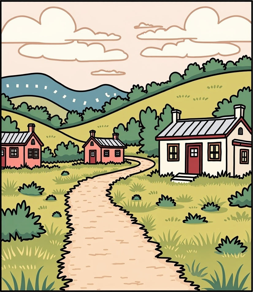 Country Village Path Art Rug