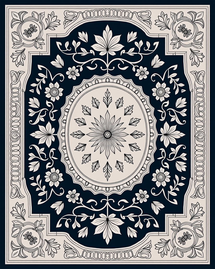 Ornate Floral Leaf Medallion Rug