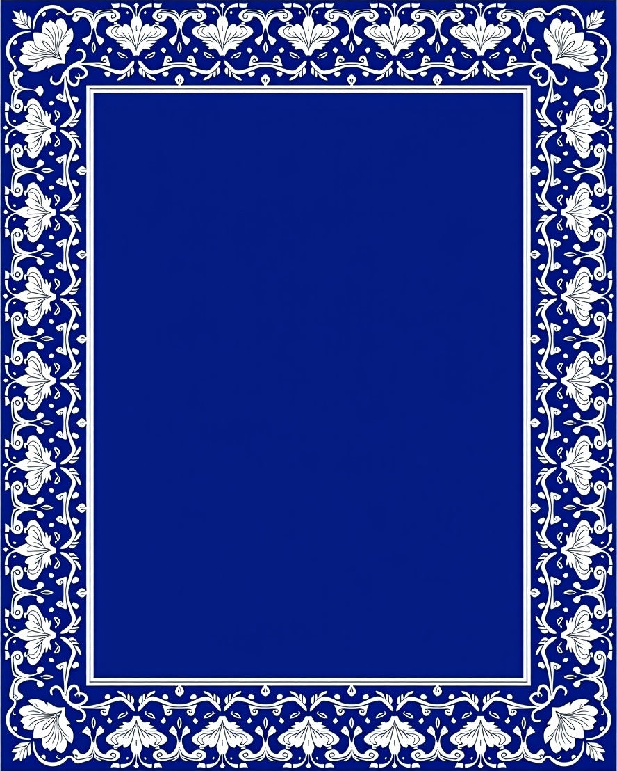 Classic Blue White Floral Border Design Rug