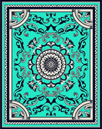 Turquoise Rococo Floral Medallion Rug
