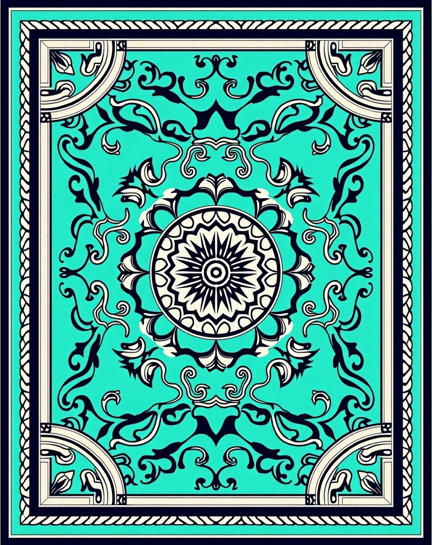 Turquoise Rococo Floral Medallion Rug