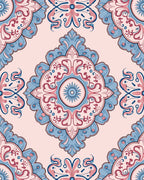 Ornate Floral Medallion Pattern with Pink Blue Rug