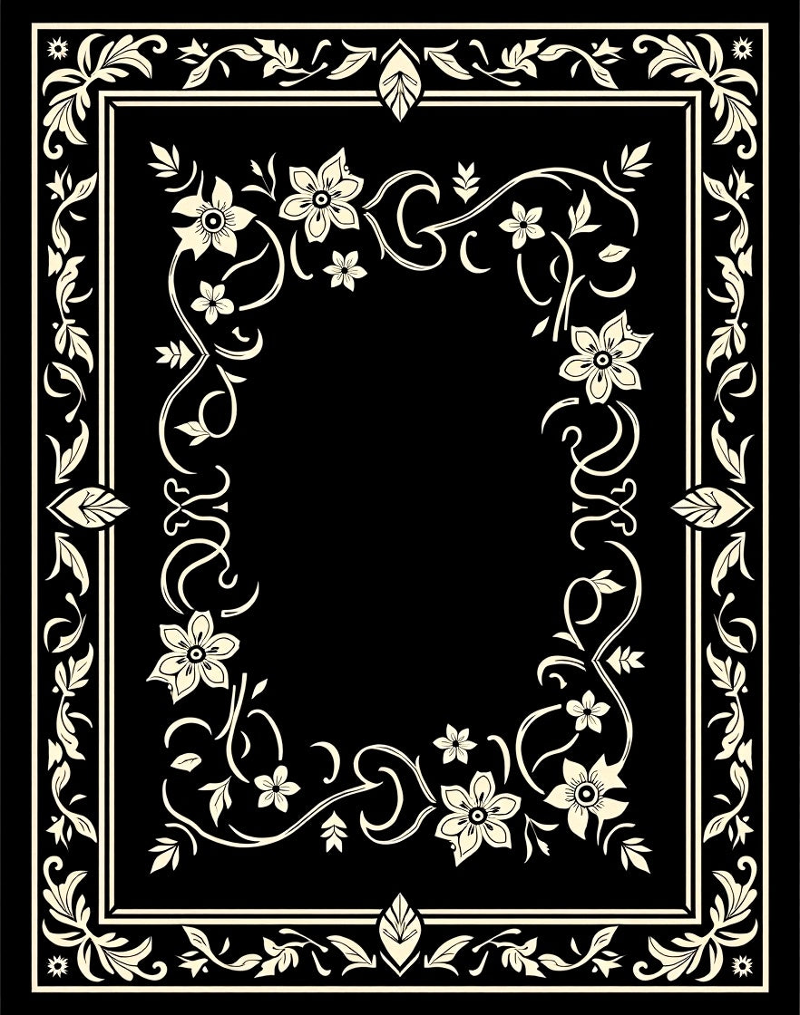 Ornate Floral Vine Border Design Rug