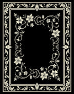 Ornate Floral Vine Border Design Rug