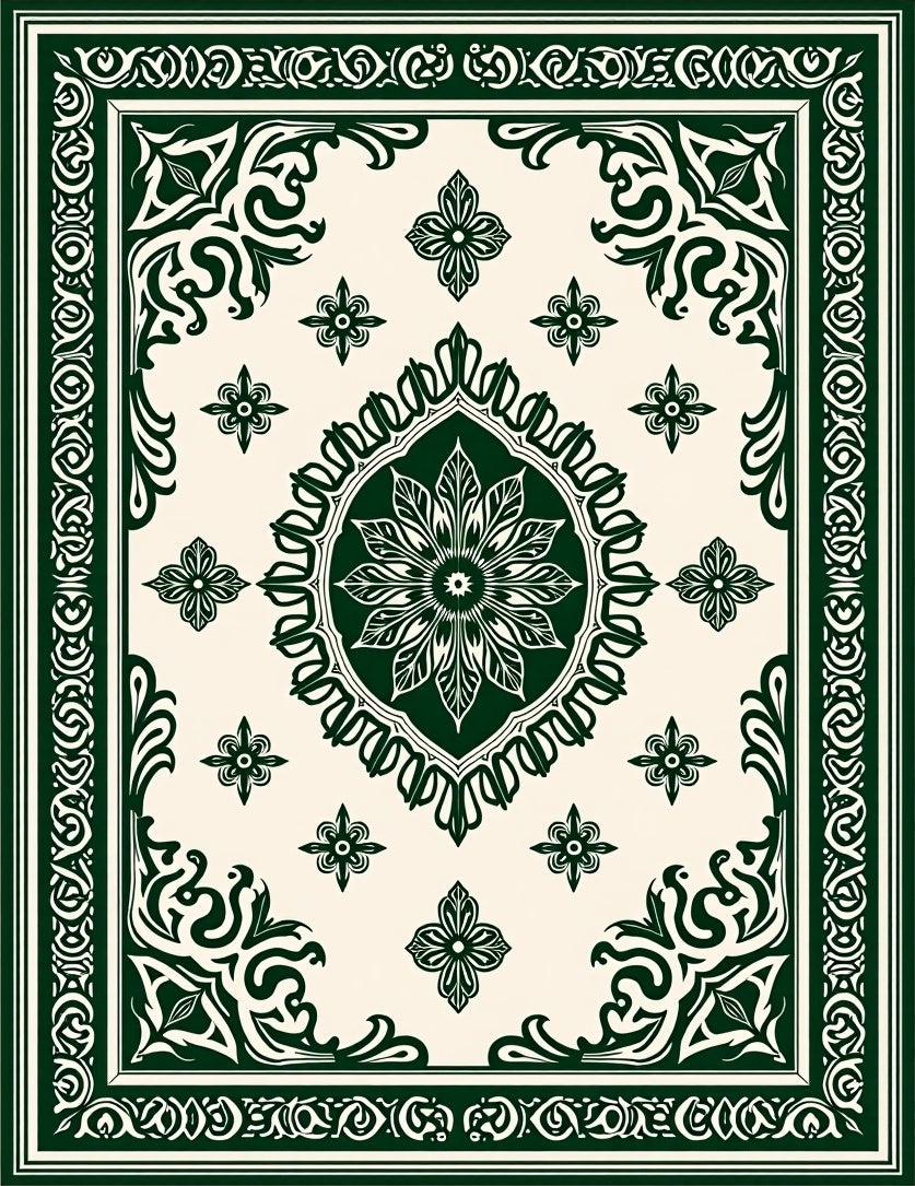 Intricate Floral Border Pattern Rug