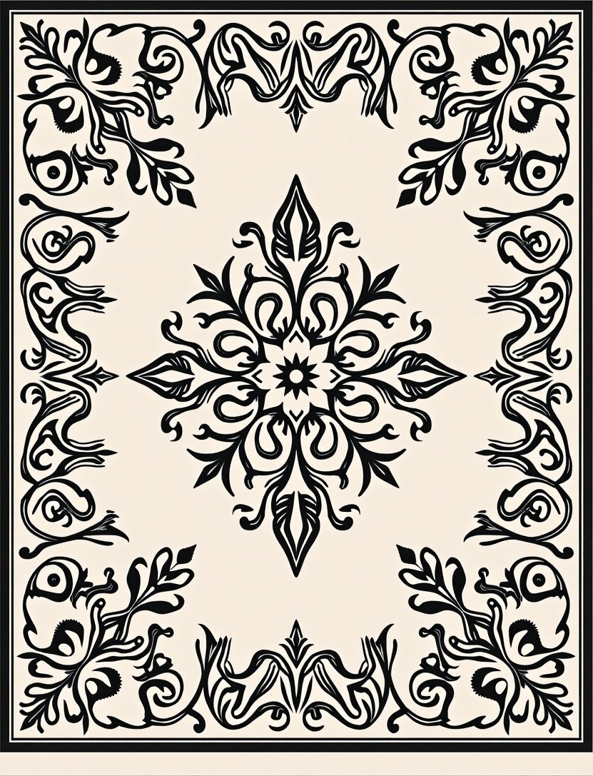 Classic Floral Scrollwork Square Design Rug