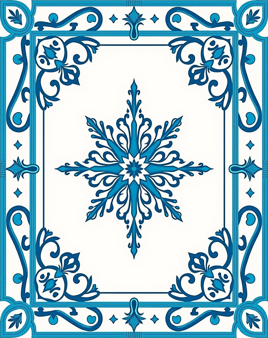 Elegant Blue Snowflake Pattern Rug