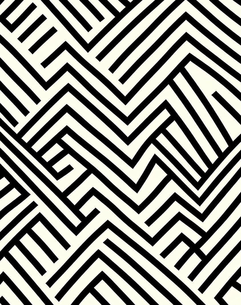 Abstract Black White Maze Pattern Rug