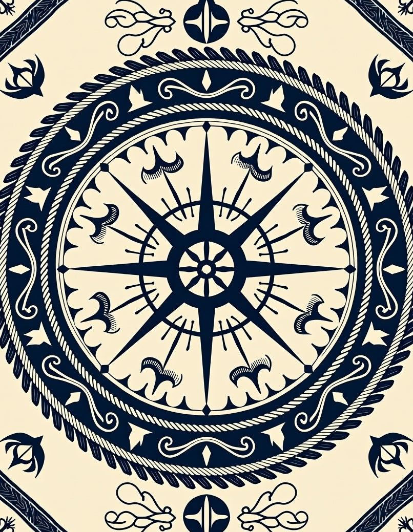 Navy Compass Rose Rope Design Rug
