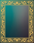 Ornate Golden Teal Border Pattern Rug