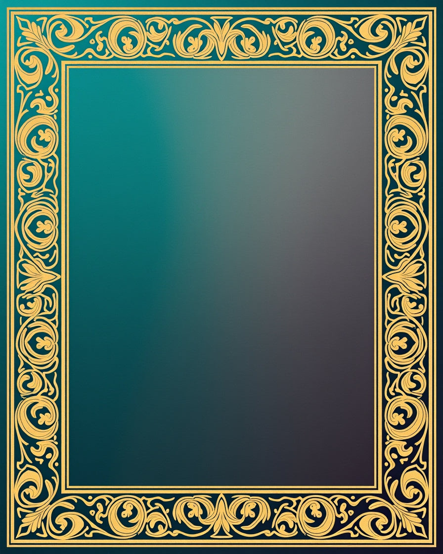 Ornate Golden Teal Border Pattern Rug