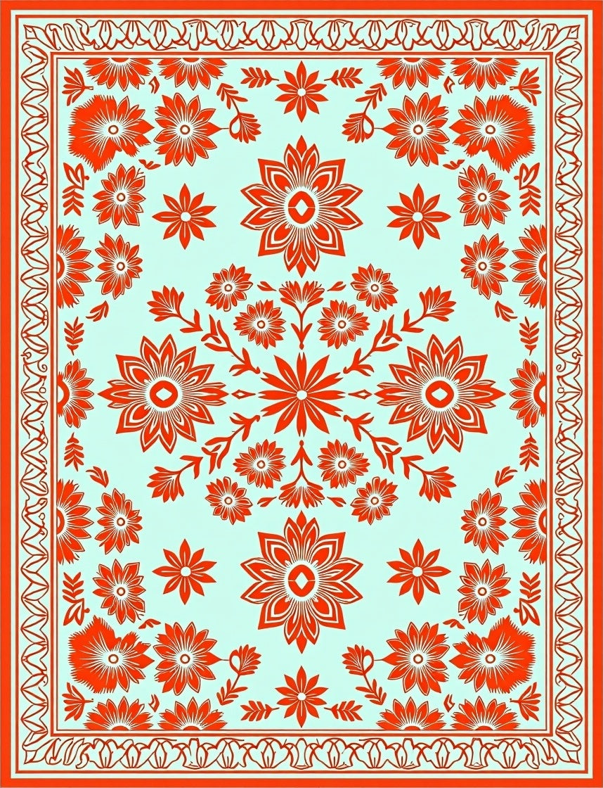 Ornate Floral Symmetry Design Rug