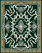 Intricate Dark Green Gold Motif Rug