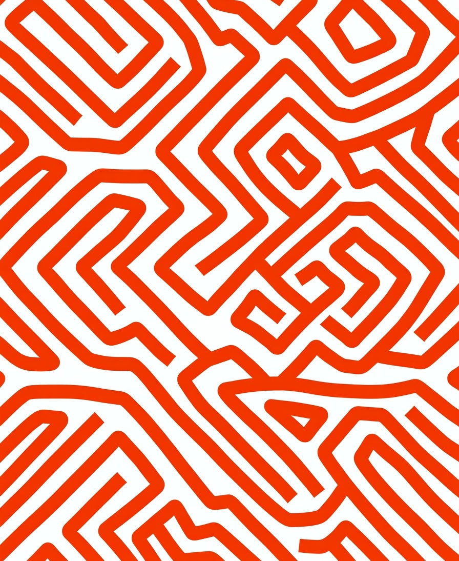 Abstract Orange Maze Pattern Rug