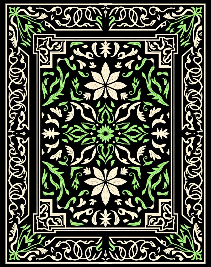 Black Botanical Floral Vine Rug